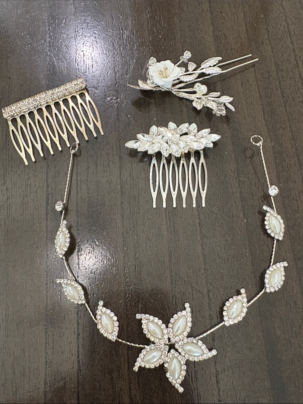Bridal Pearl & Crystal Hairpiece Set - Ivory/Gold